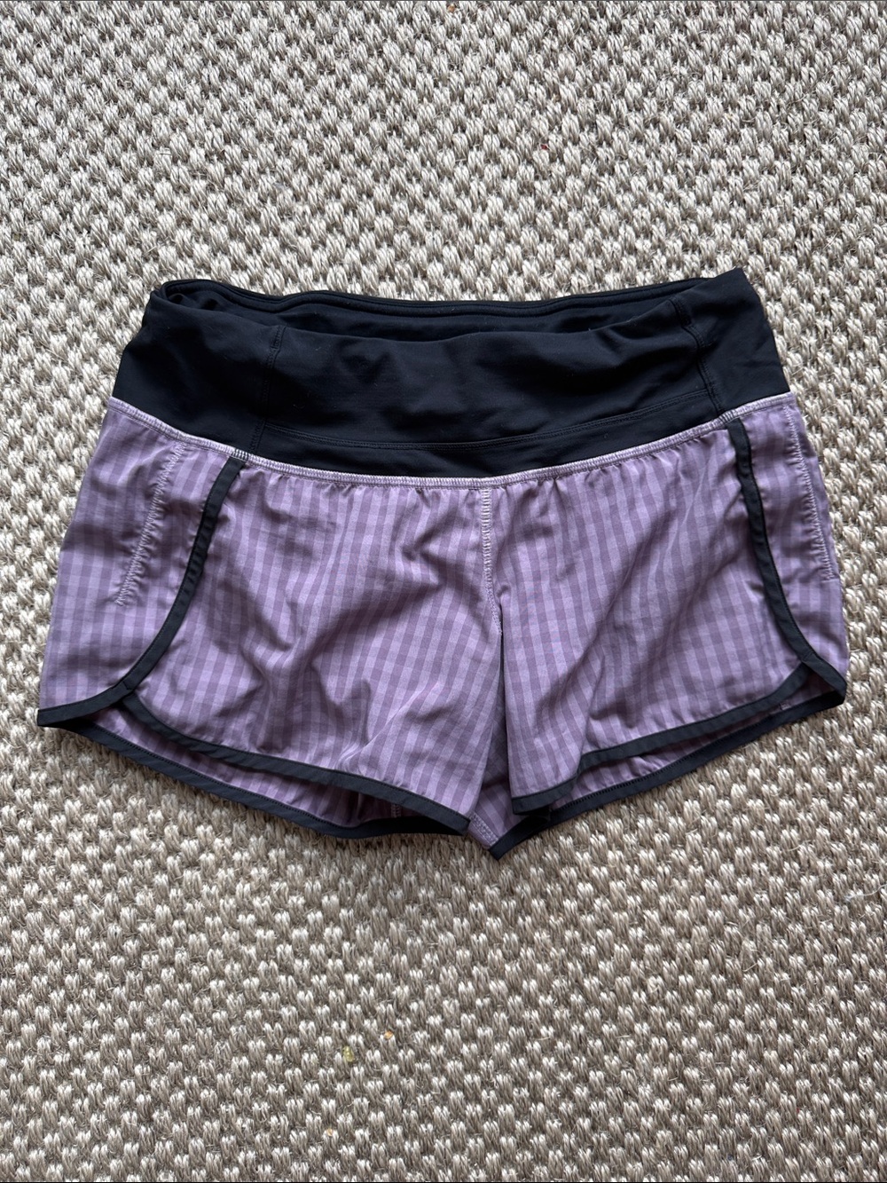 lululemon athletica Lavender Striped Running Shorts with Black Waistband